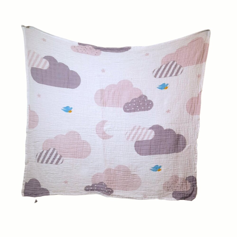 Baby Dove Purple Clouds Stars Moon Muslin Swaddle Lovey Blanket 30" X 30"